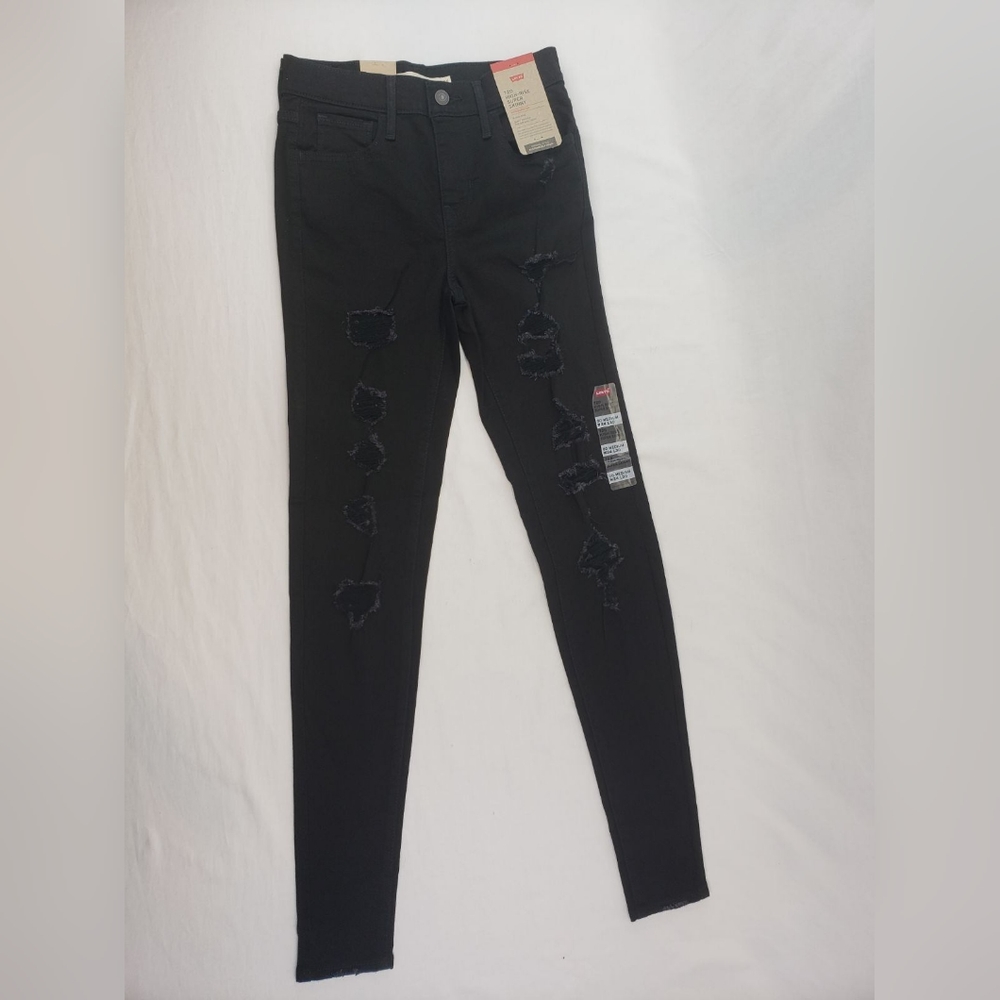 NWT Levi's high rise super skinny black distressed denim - Picture 2 of 12